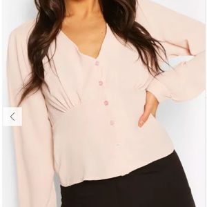 Boohoo Woven Waistl Detail Button Blouse